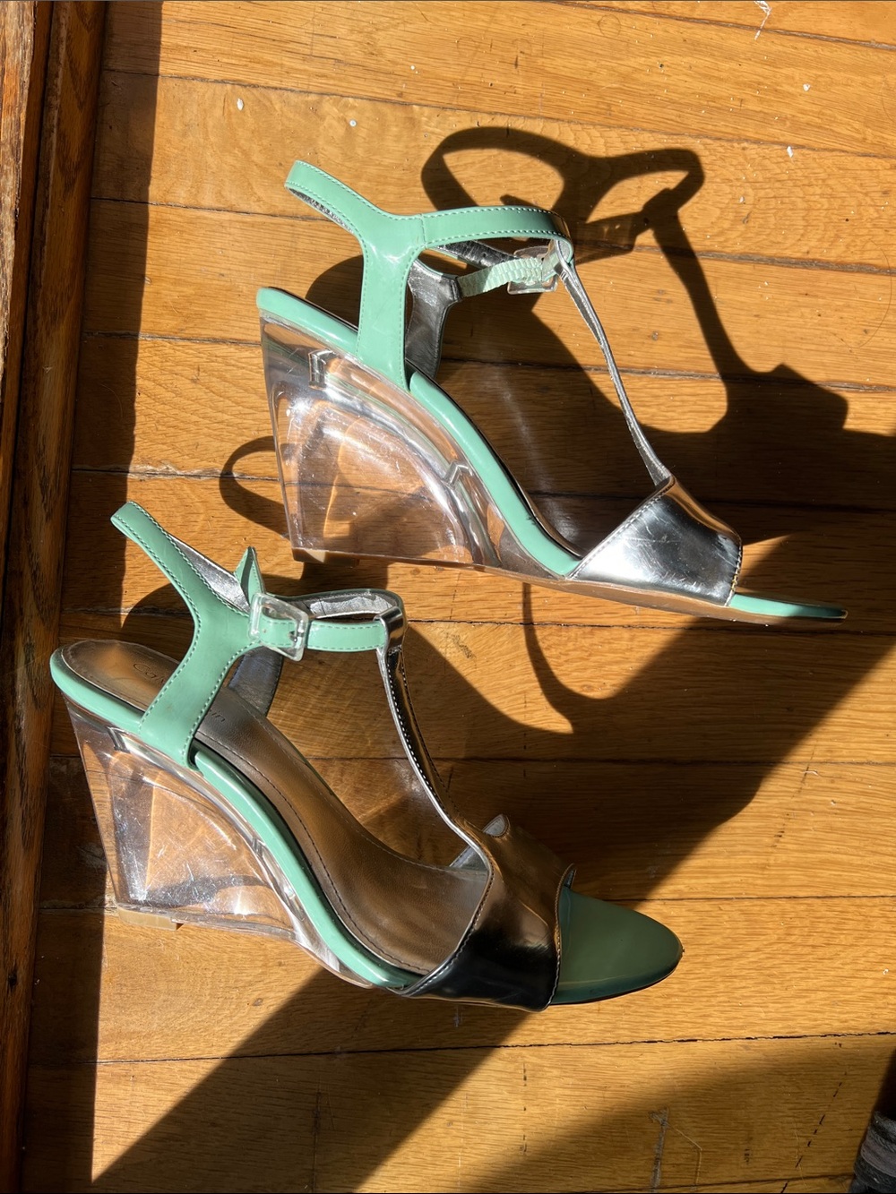 Calvin Klein Mattie Mint Green and Silver Open-Toe Slingbacks 9